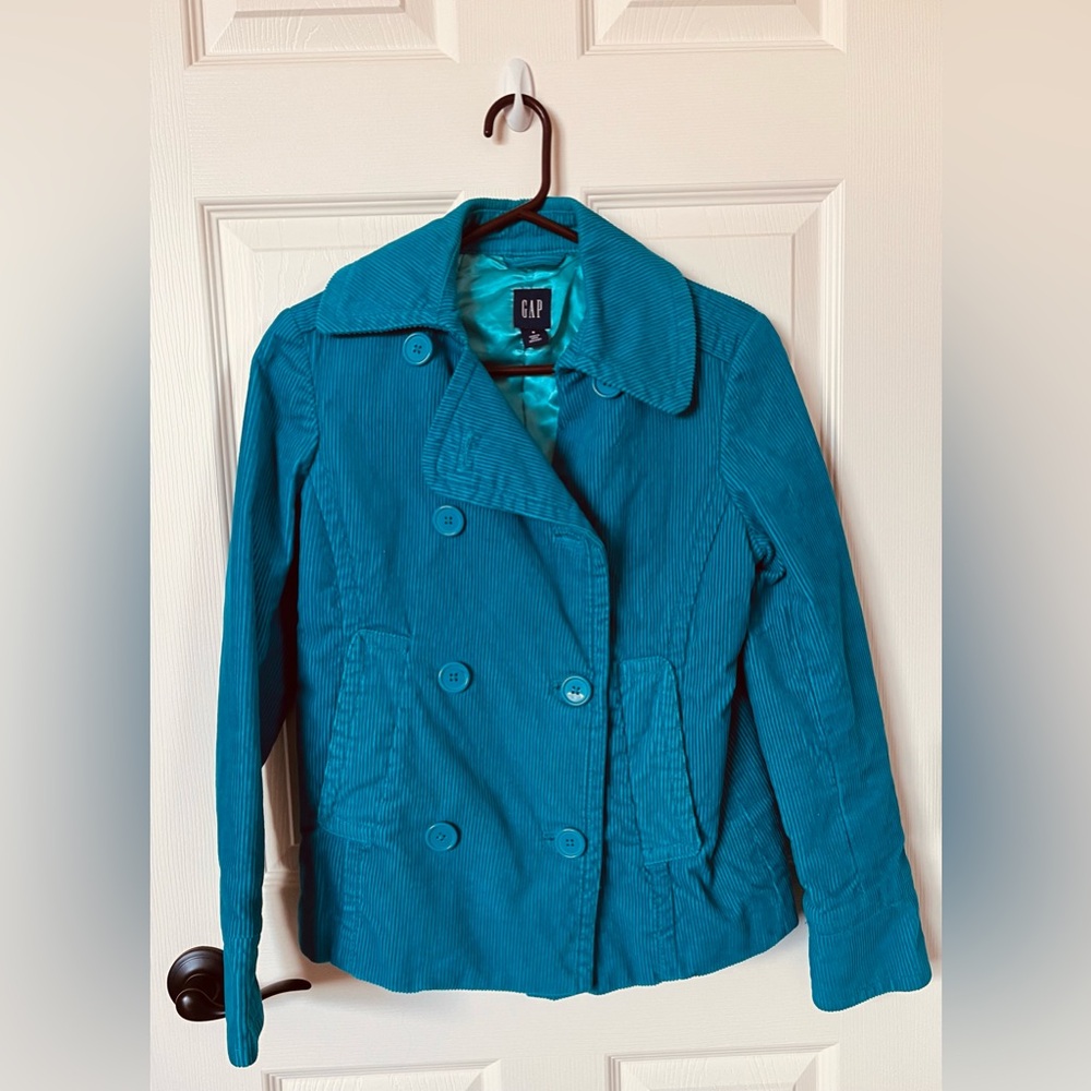 GAP Teal Double-Breasted Corduroy Pea Coat